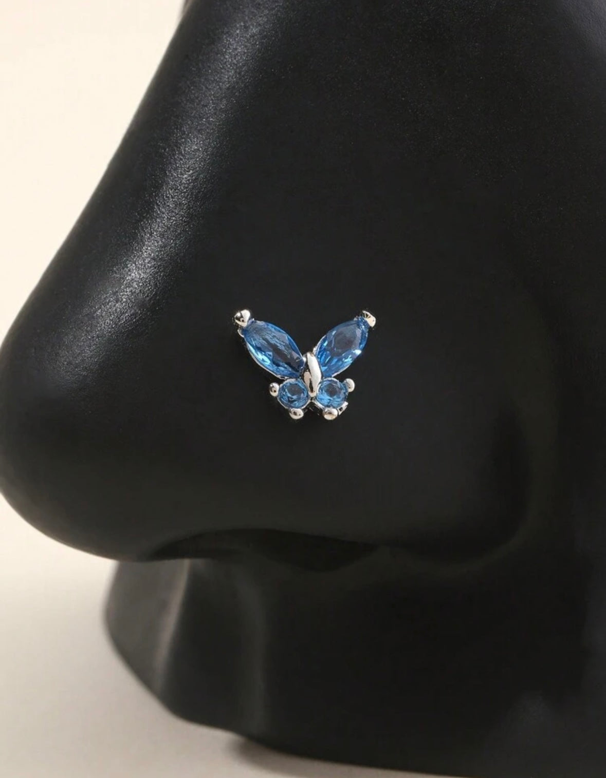Silver Royal Blue Butterfly Nose Stud