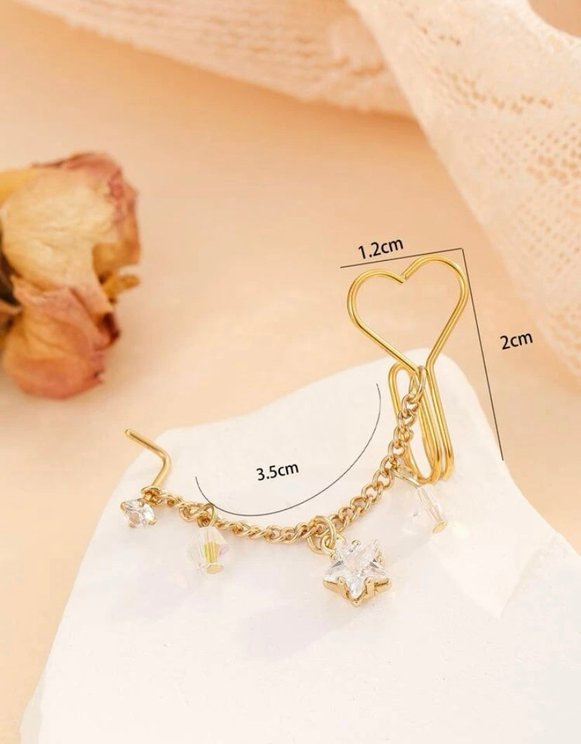 Gold star chain-linked nose stud/ cuff set