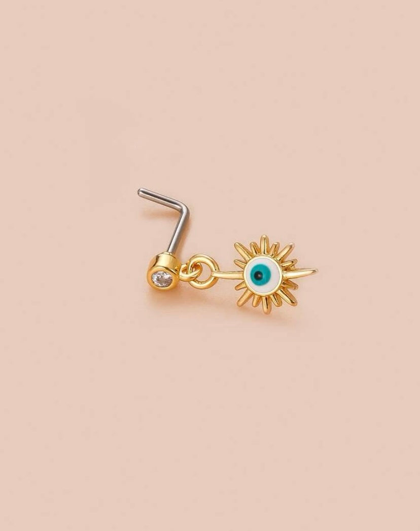 Gold eye dangle nose stud