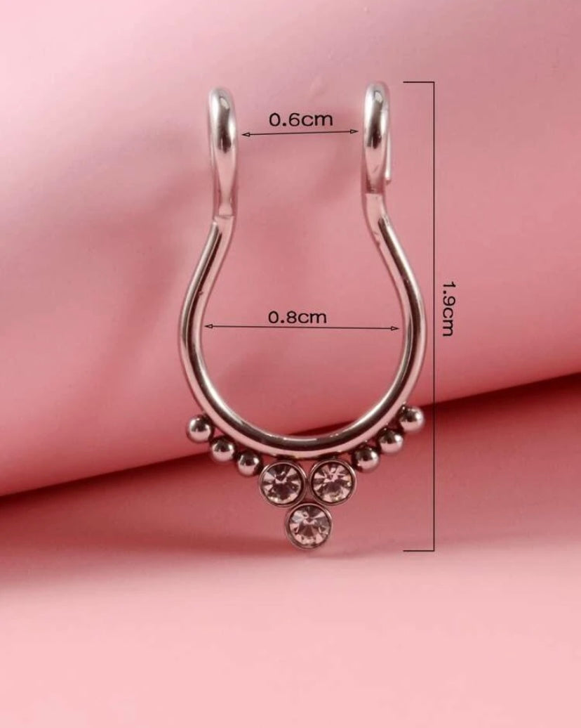 Silver rhinestone septum cuff