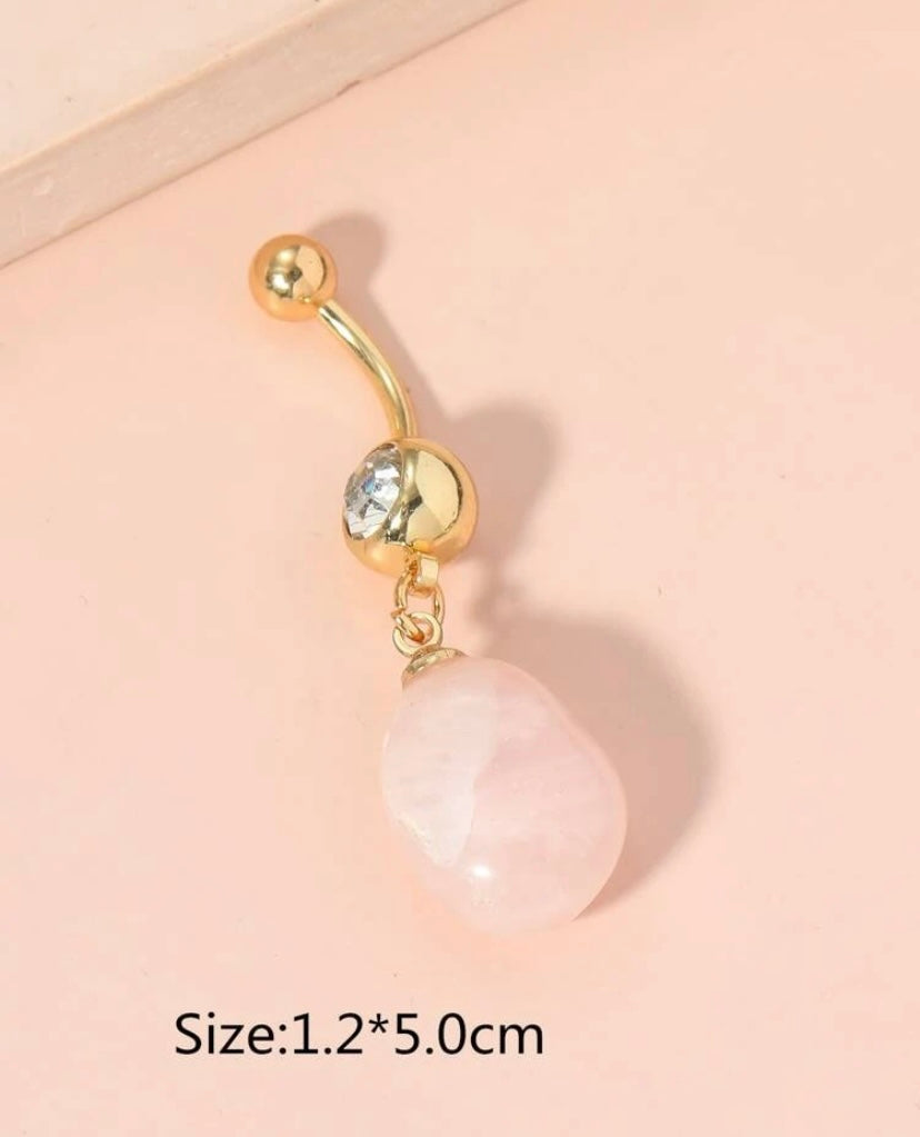 Gold rose quartz belly ring