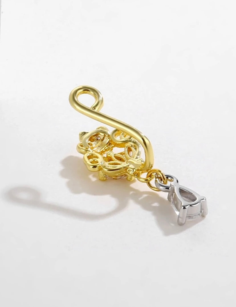 Gold rhinestone drop nose cuff