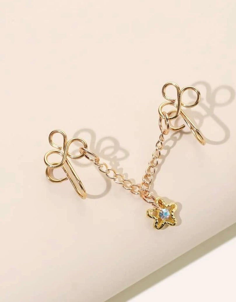 Gold star chain-linked nose cuff set