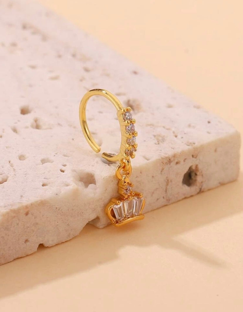 Gold rhinestone crown nose ring