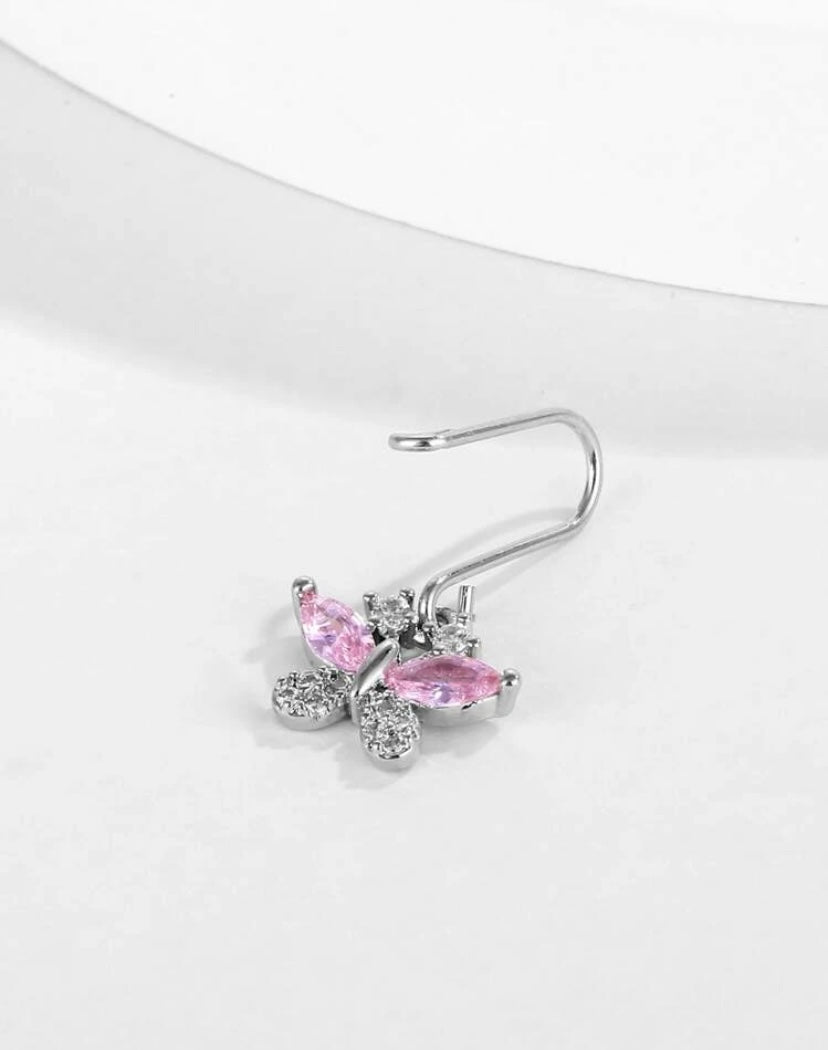 Pink butterfly rhinestone nose cuff