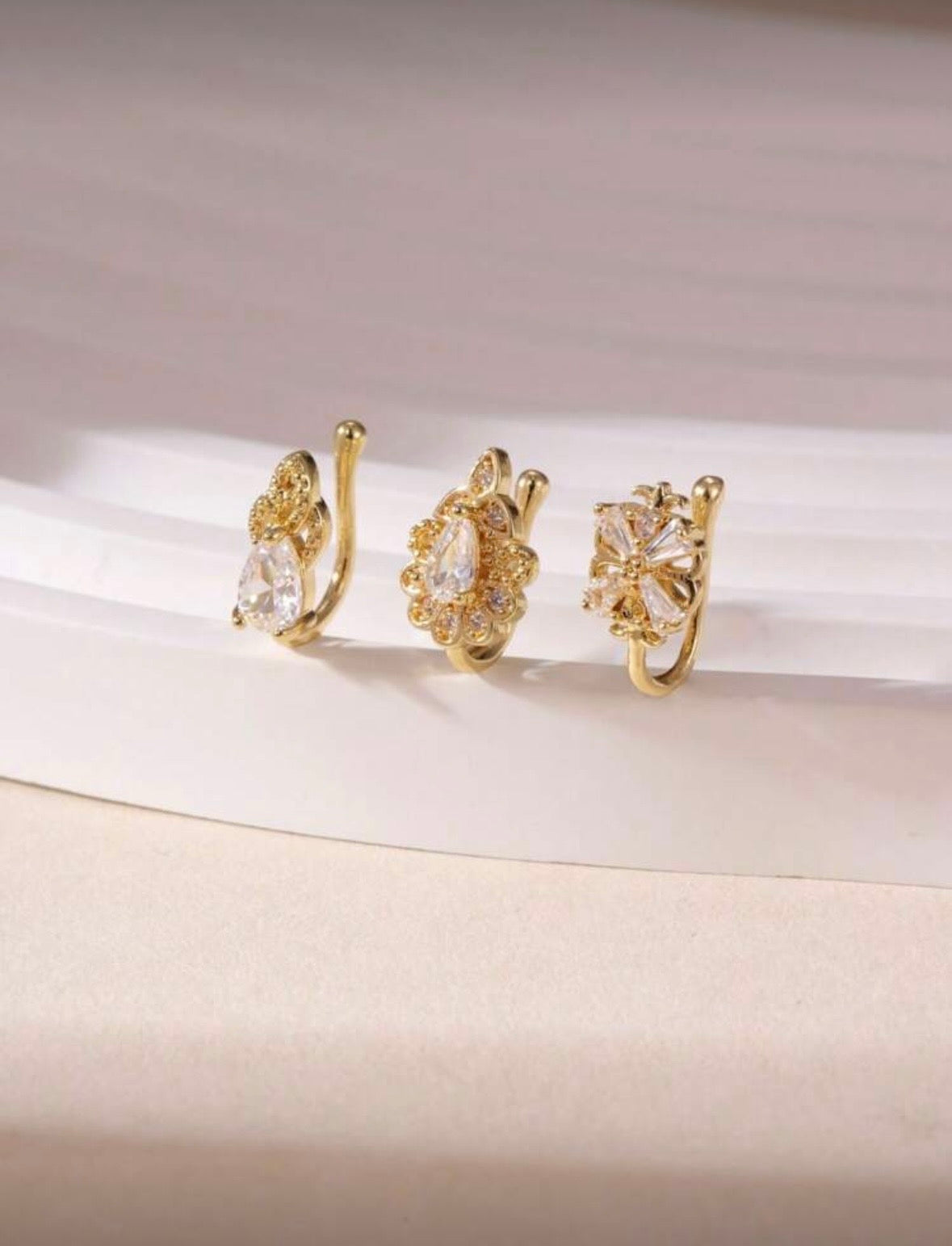 3 Diamond Gold Nose Cuff Set