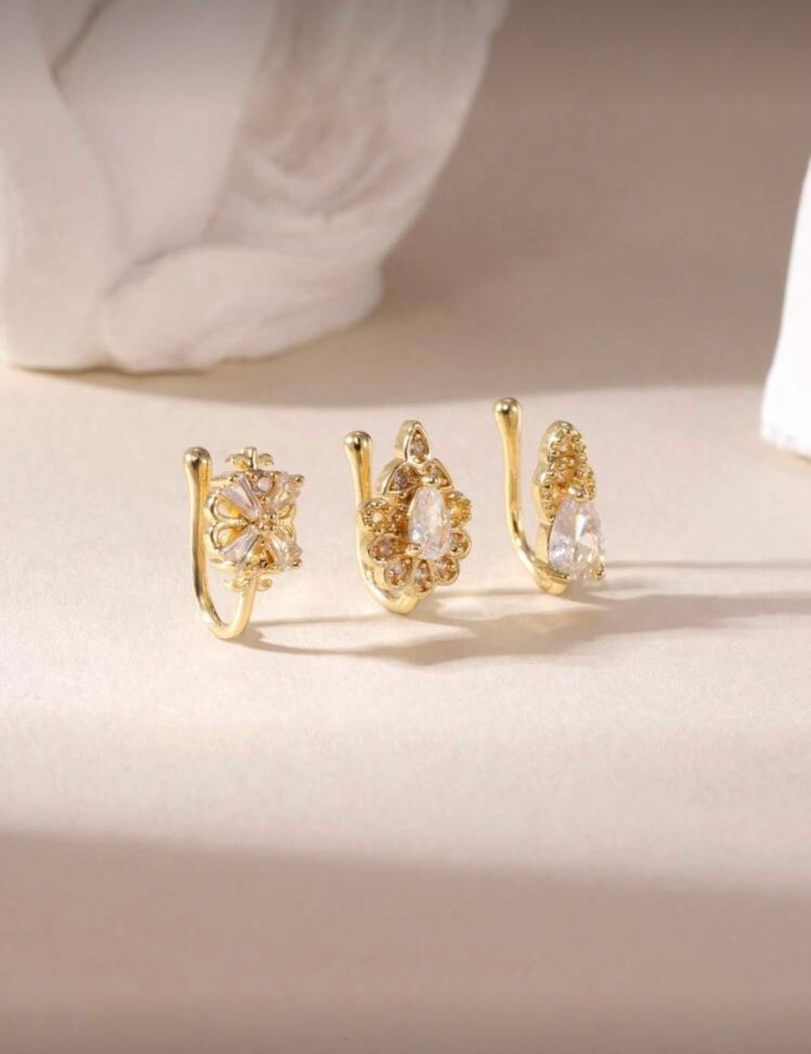 3 Diamond Gold Nose Cuff Set