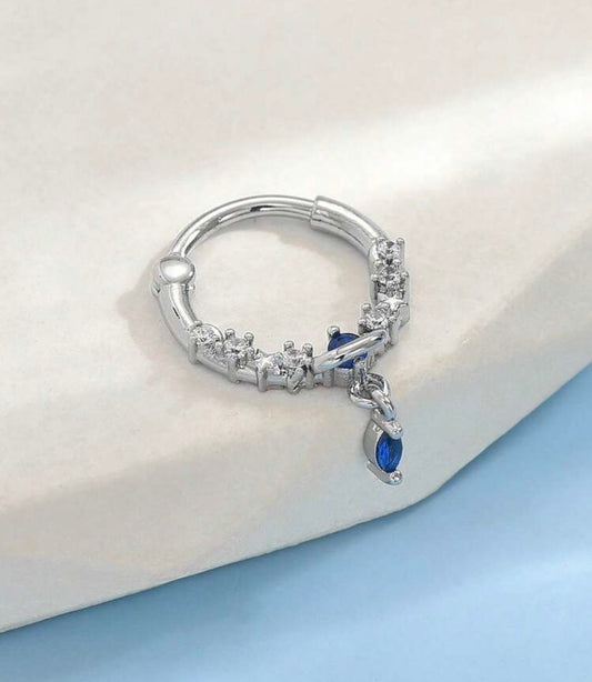 Silver/Blue Rhinestone Septum Ring