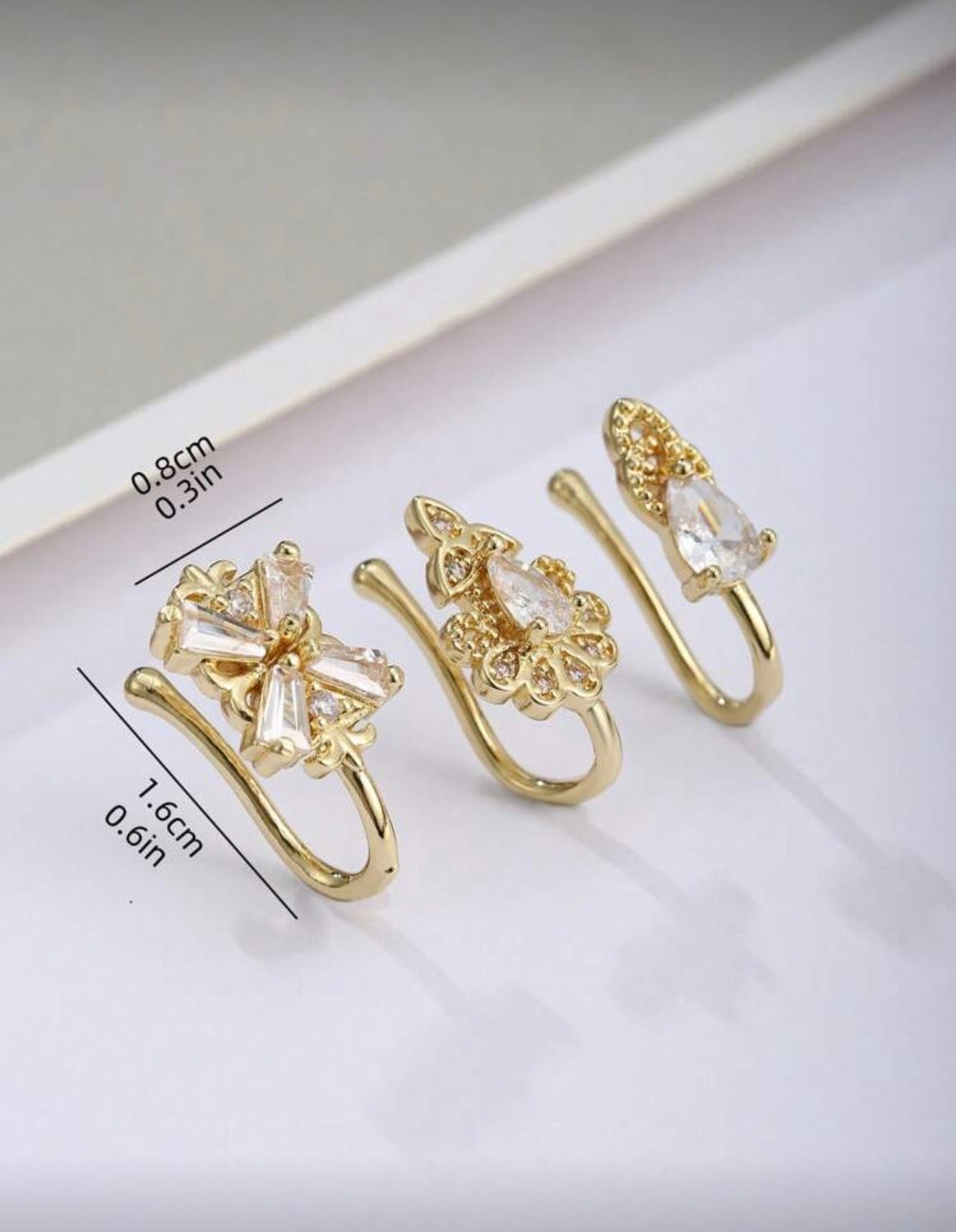 3 Diamond Gold Nose Cuff Set