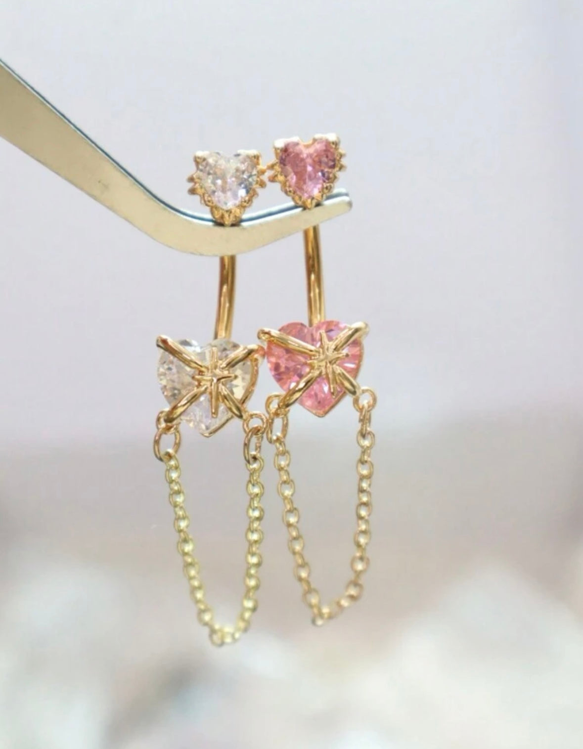 Gold Pink Heart Belly Ring