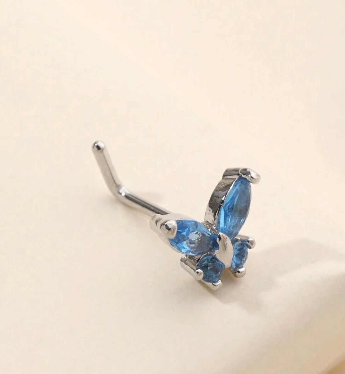 Silver Royal Blue Butterfly Nose Stud