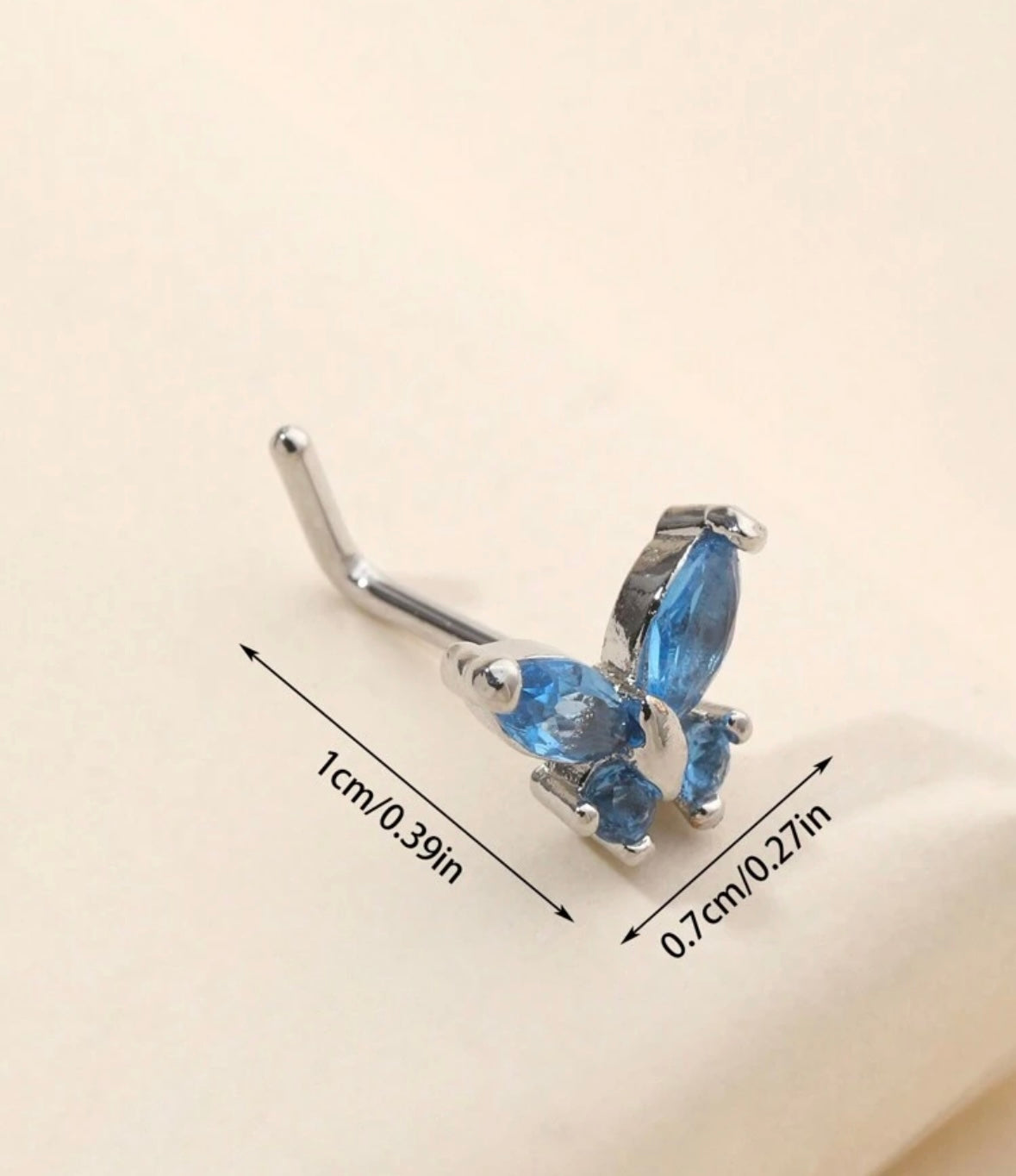 Silver Royal Blue Butterfly Nose Stud