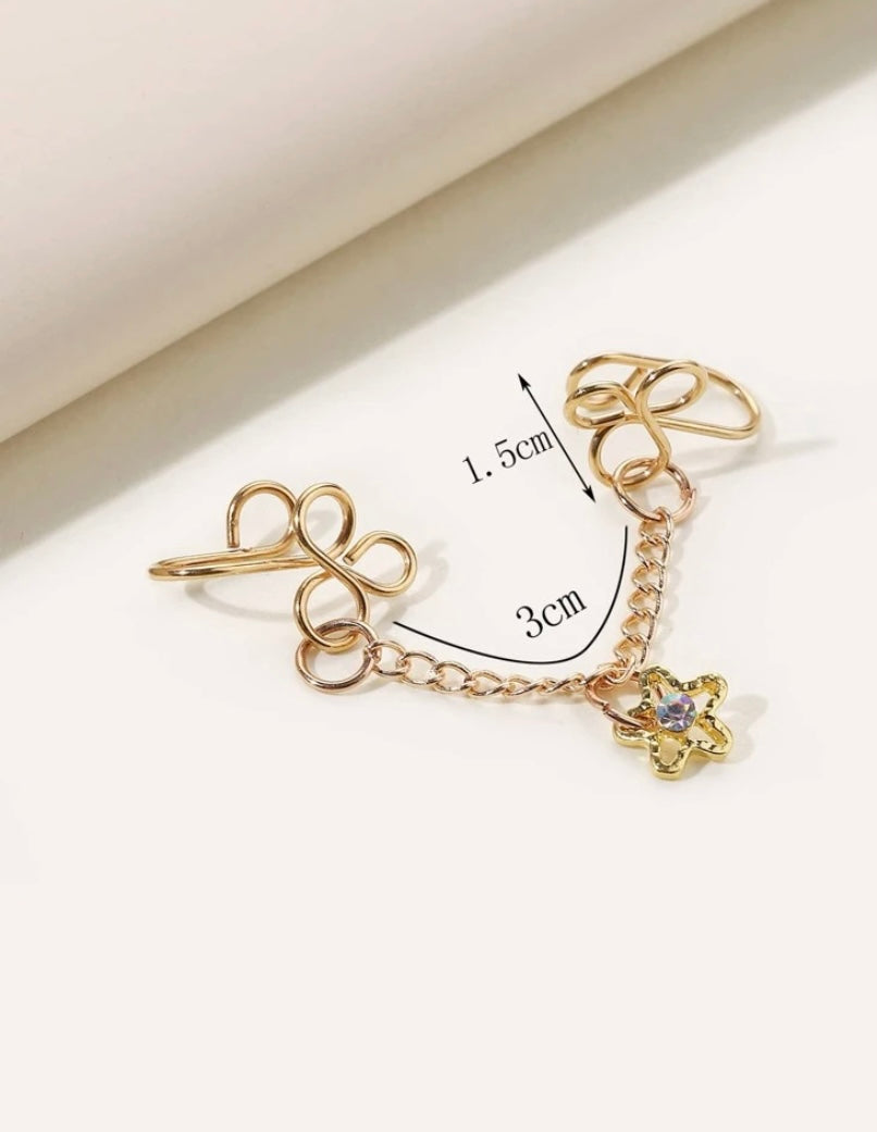 Gold star chain-linked nose cuff set