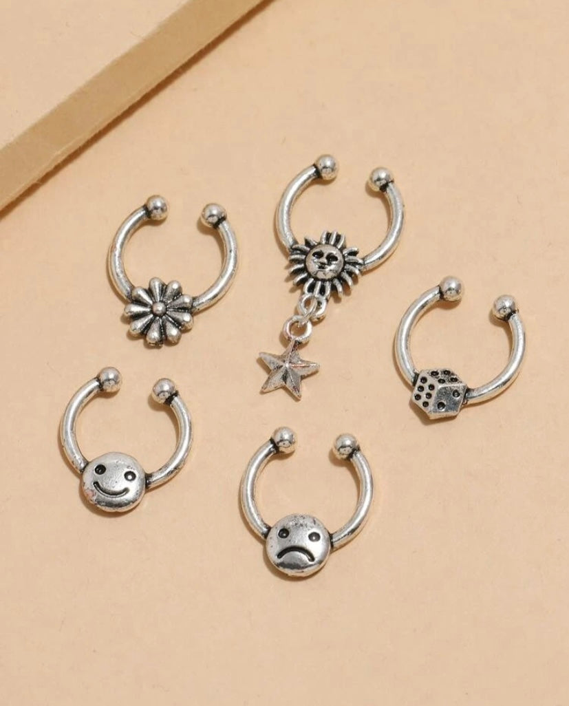 5 silver septum cuff set
