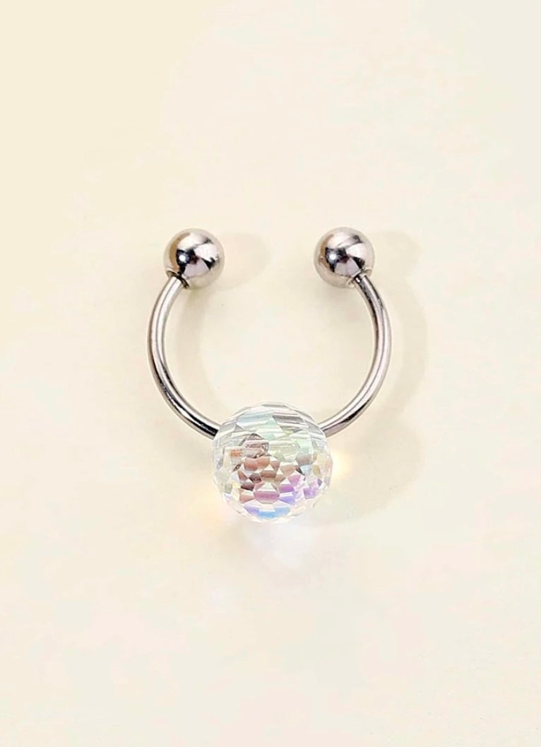 Silver iridescent disco ball septum cuff