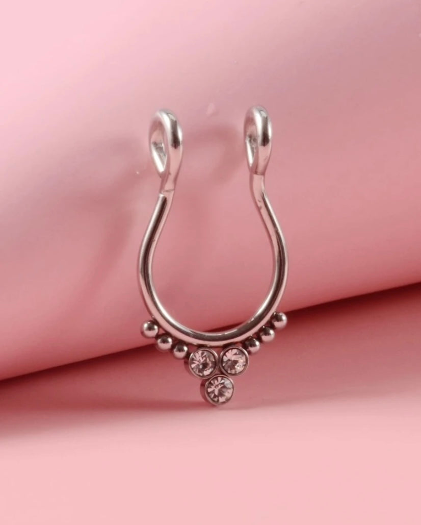 Silver rhinestone septum cuff