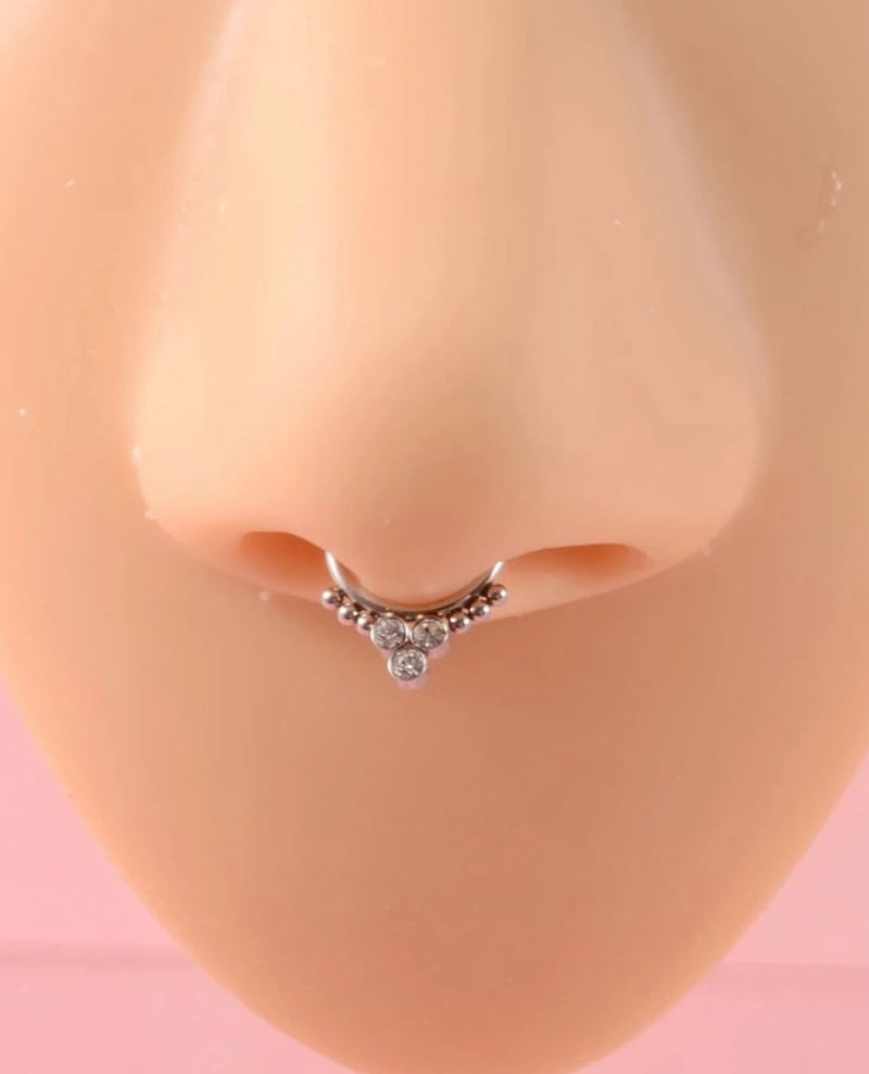 Silver rhinestone septum cuff