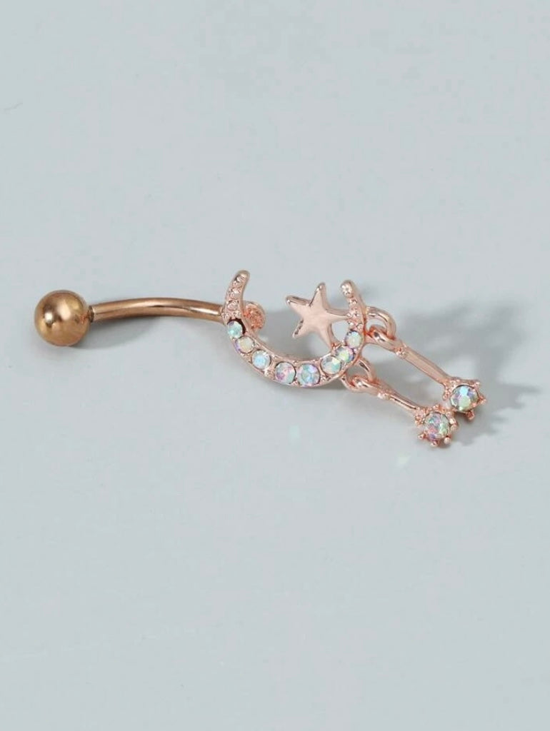 Rose gold iridescent moon/star belly ring