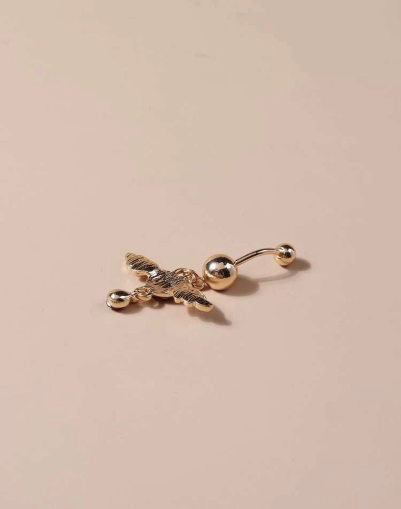 Gold red Heart w/ wings belly ring