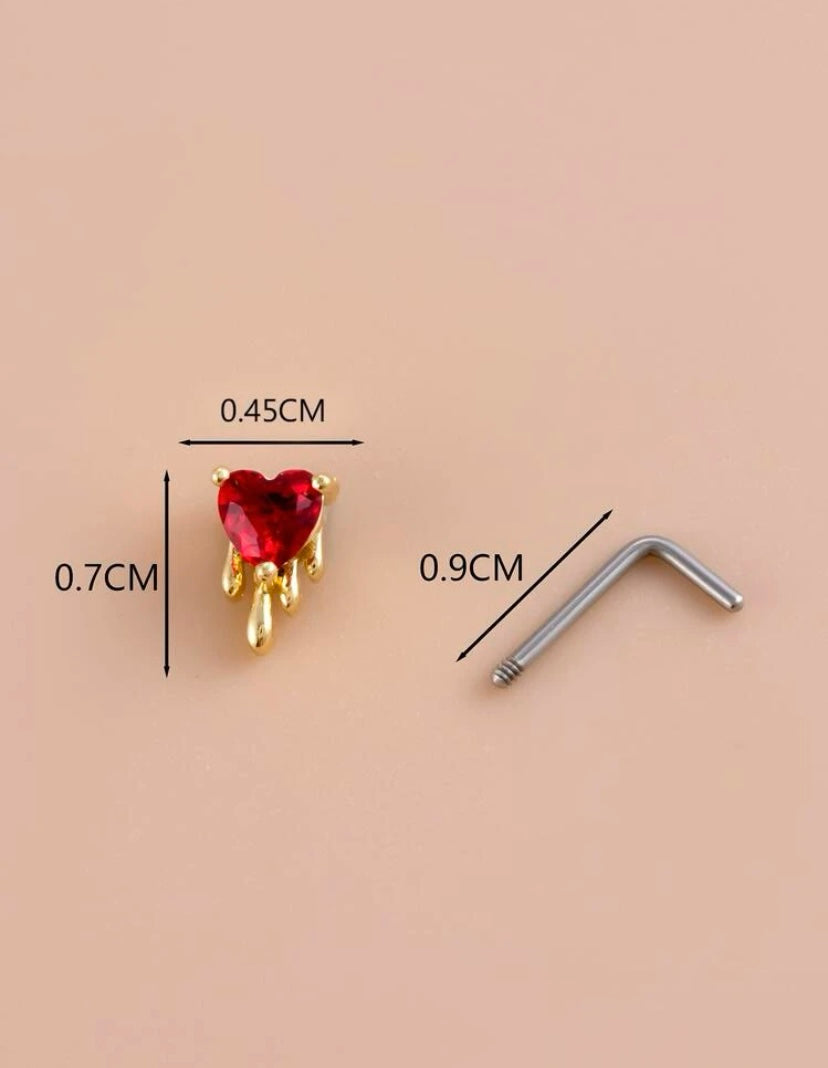 Gold melting heart nose stud