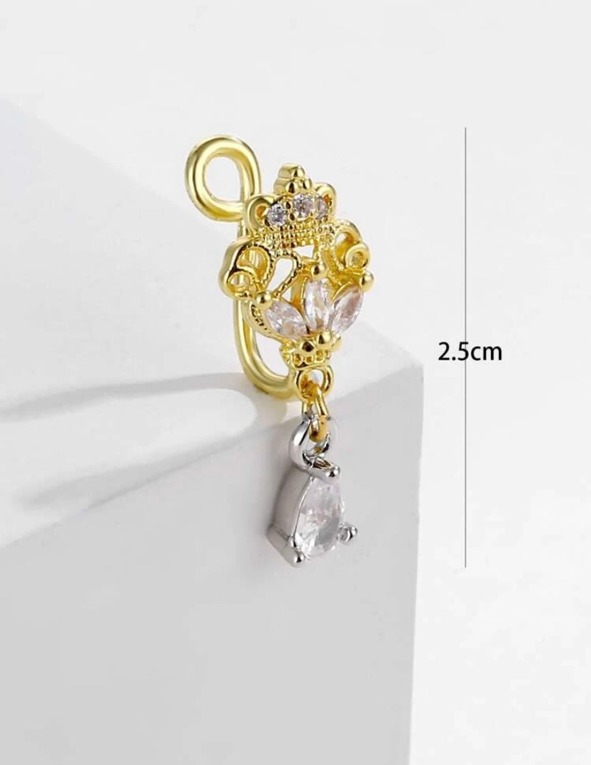 Gold rhinestone drop nose cuff