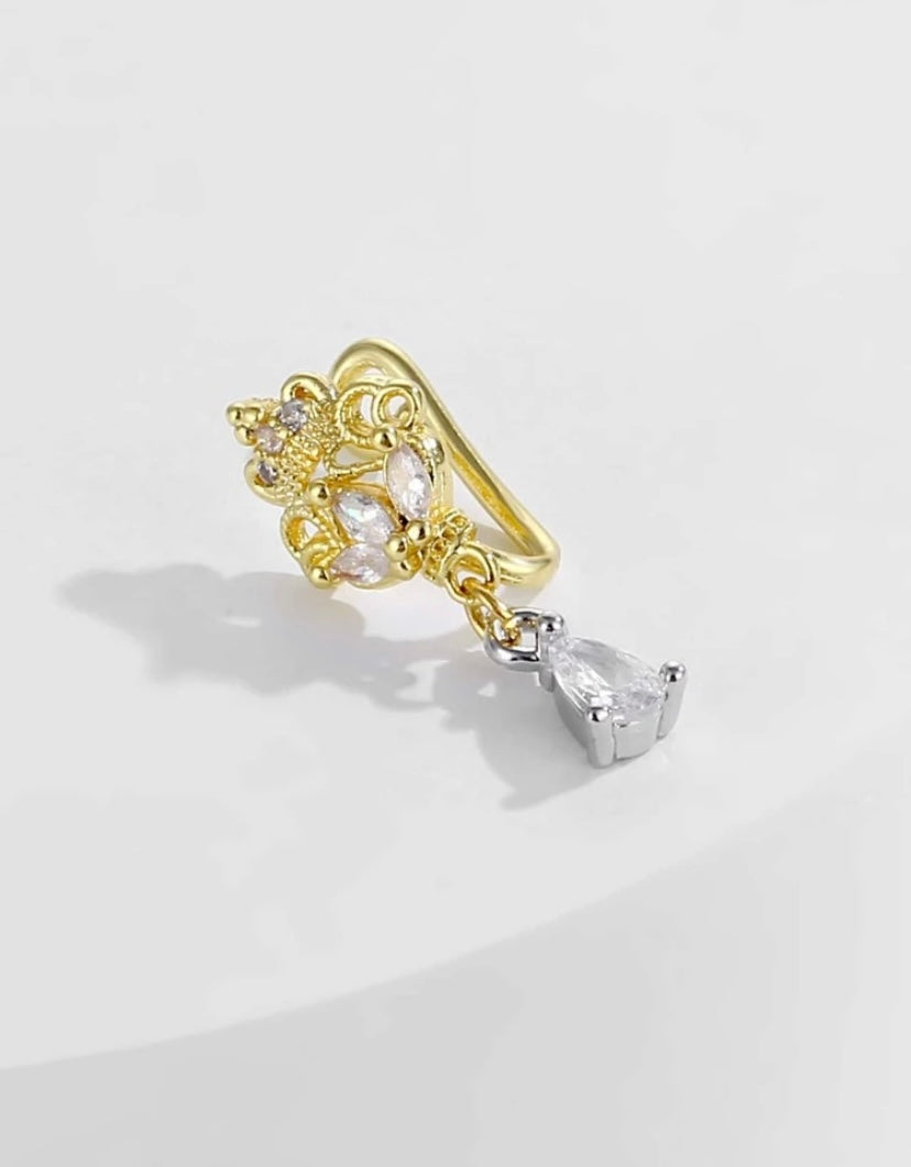 Gold rhinestone drop nose cuff