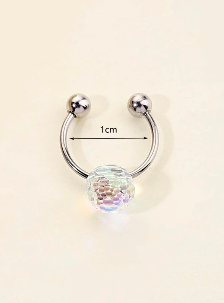 Silver iridescent disco ball septum cuff
