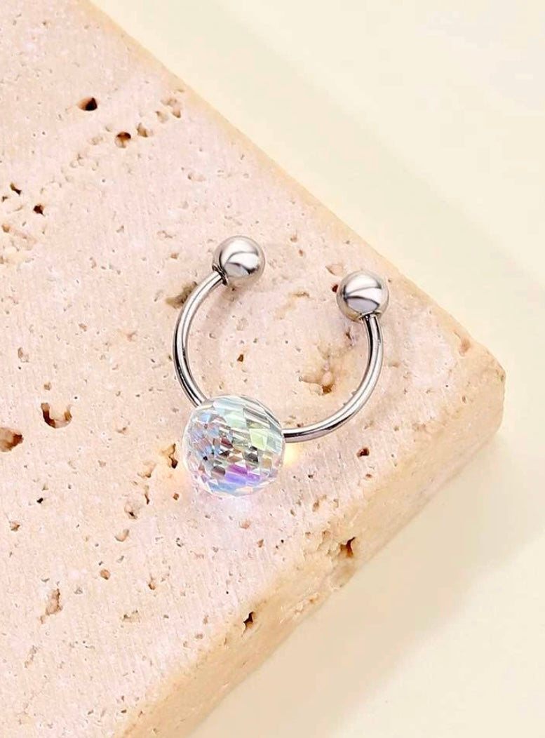 Silver iridescent disco ball septum cuff