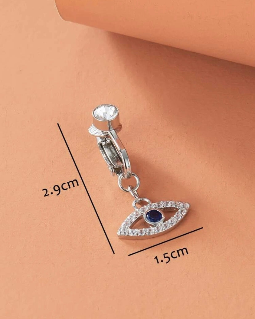 Silver eye clip-on belly ring