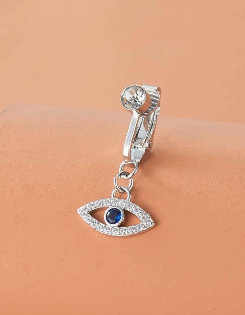 Silver eye clip-on belly ring