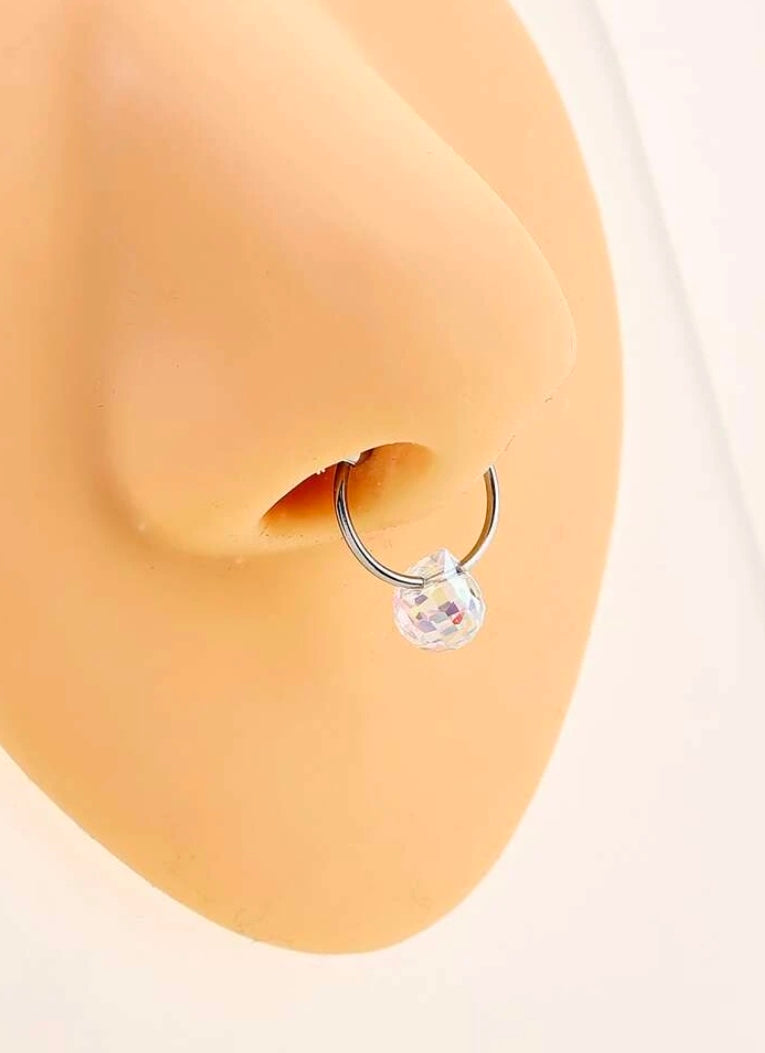 Silver iridescent disco ball septum cuff