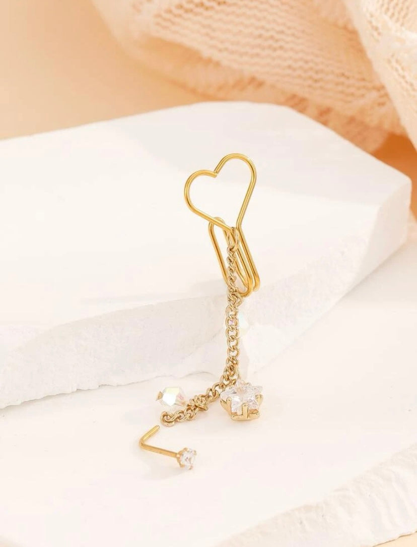 Gold star chain-linked nose stud/ cuff set